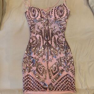Elegant Pink Sequin Dress